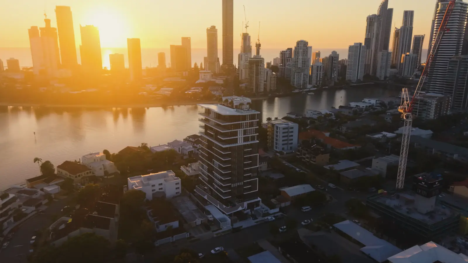 Boutique Chevron Island and the Gold Coast skyline at sunset