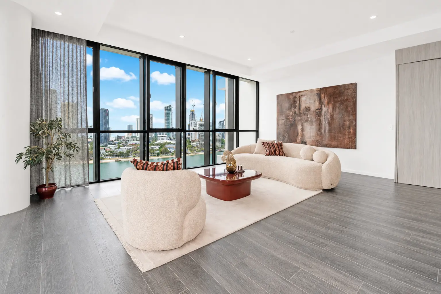 Completed Boutique residence lounge with skyline outlook