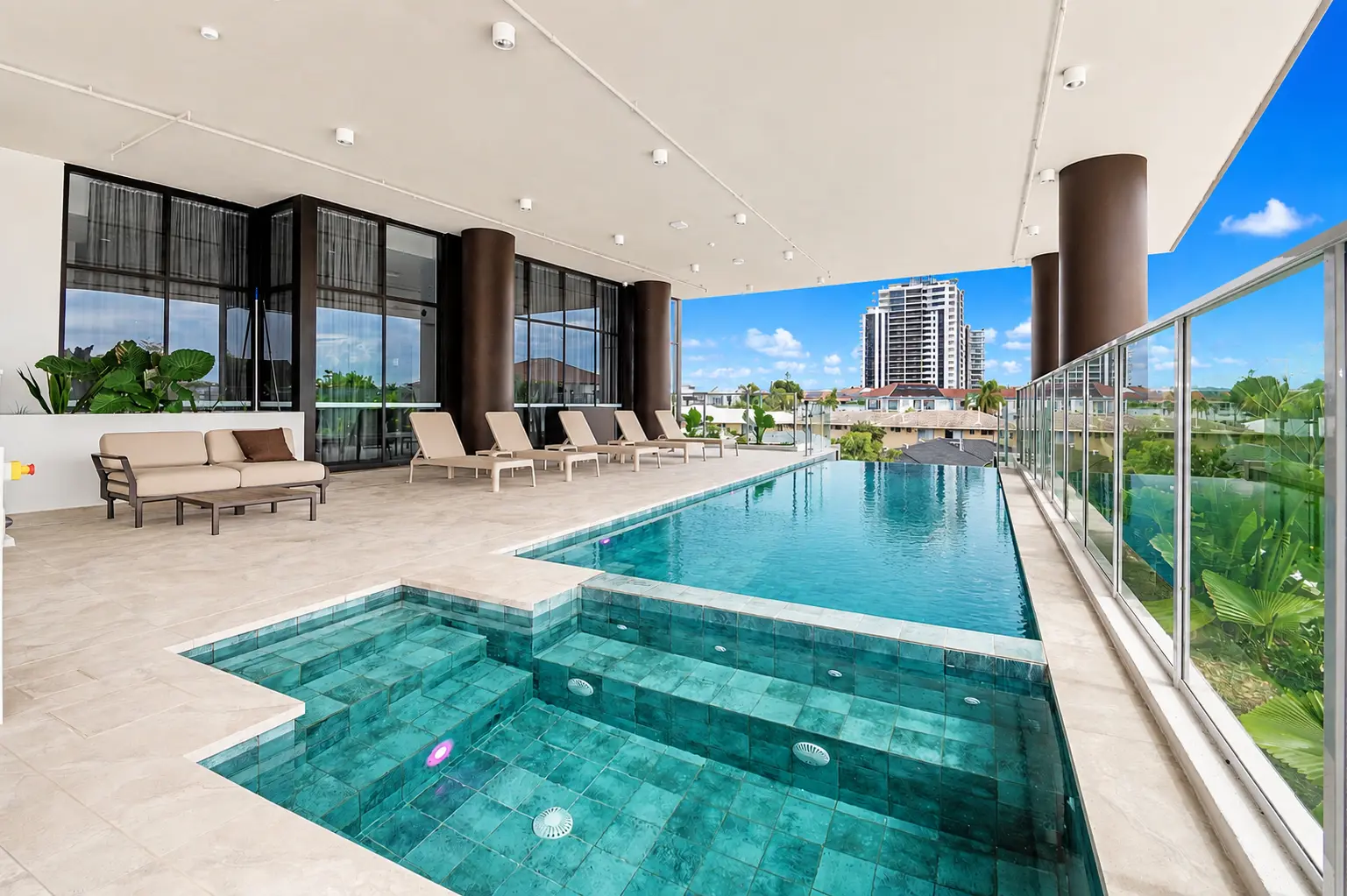 Completed Boutique swimming pool with skyline views