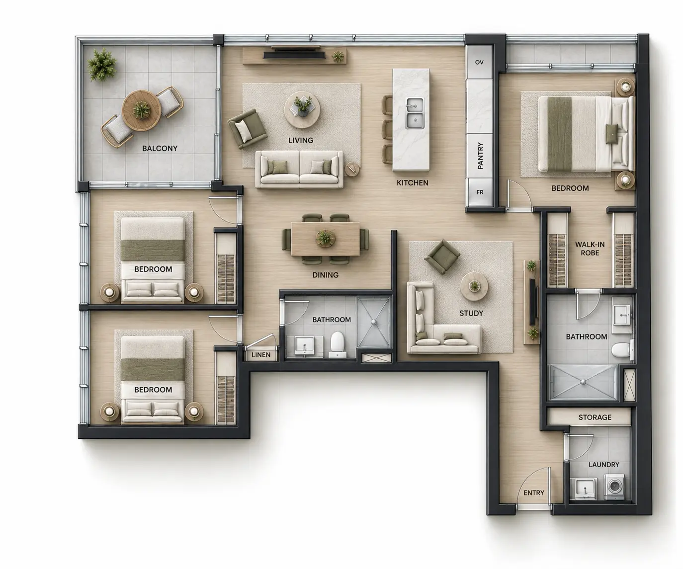 Furnished plan illustration for Residence 1102