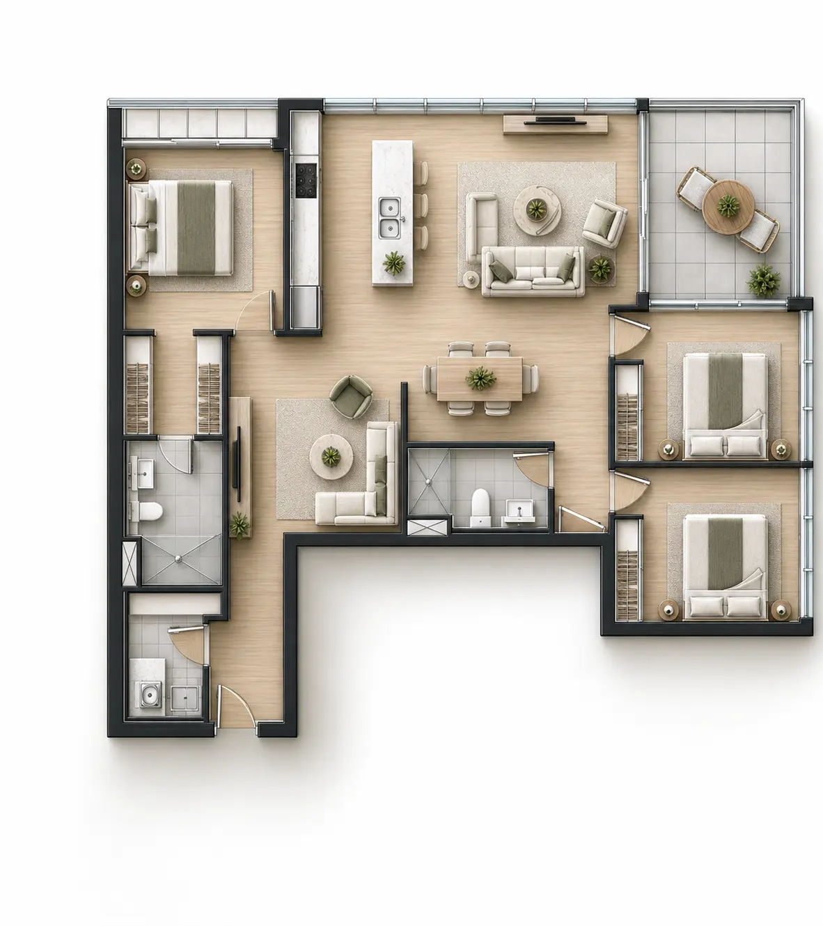 Furnished plan illustration for Residence 1003