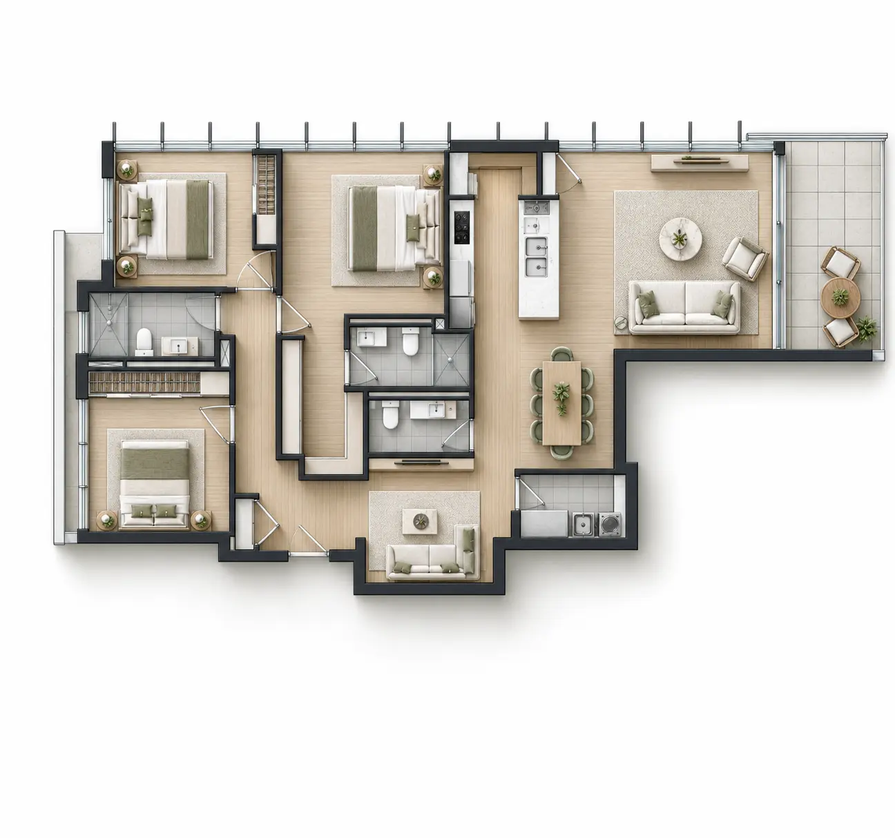 Furnished plan illustration for Residence 1203