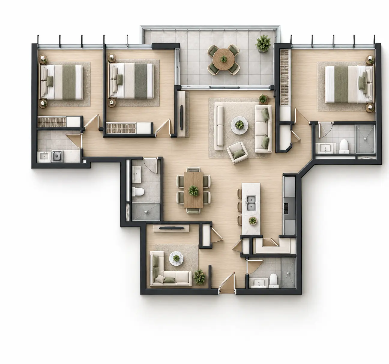 Furnished plan illustration for Residence 1202