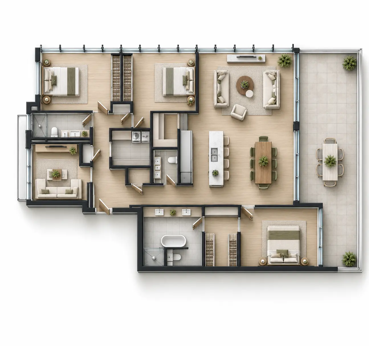 Furnished plan illustration for Residence 1501